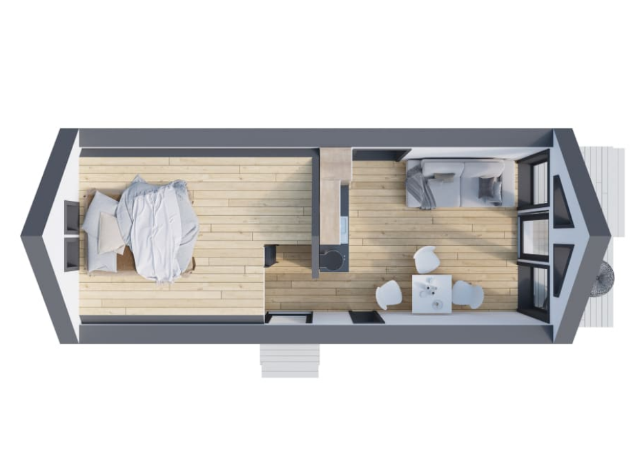 Maison modulaire à ossature et panneaux avec terrasse de 38 m²